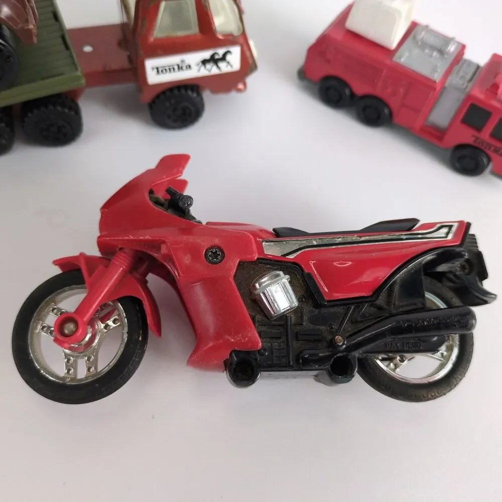 Vintage‎ Tonka 1970s-90s Metal Toy Lot Firetruck Motorcycle Pickup Truck Trailer